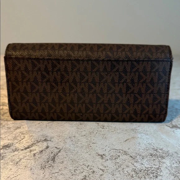 Michael Kors Brown Signature MK Continental Wallet with Gold Logo - Picture 2 of 4